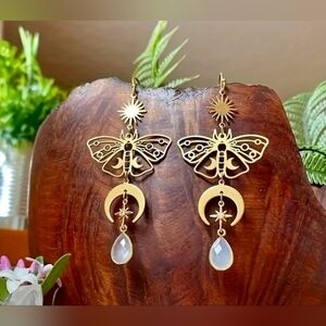 2 For $25 Gold Butterfly and Moon Drop Earrings NWT